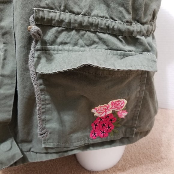 New Look vest 1X floral embroidered utility pockets army zip sleeveless jacket - Picture 9 of 16